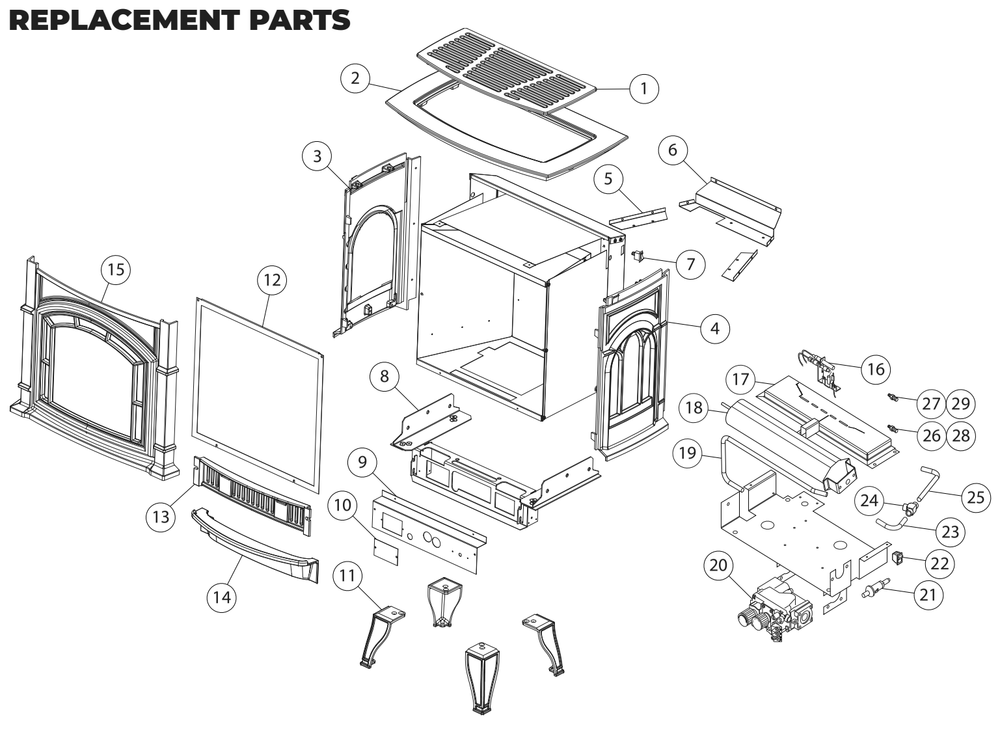 Diagram Diagram and Parts List for AGC500VF  US Stove Company Heating Stove